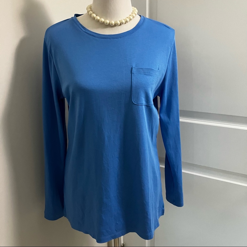 ISAAC MIZRAHI LIVE!  | baby blue essentials pima pocket knit top | size M